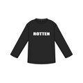Black long-sleeve shirt with 'ROTTEN' text on a white background