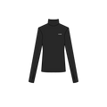 A black long-sleeve mock neck shirt with a small white logo on the left chest, displayed on a clean white background.